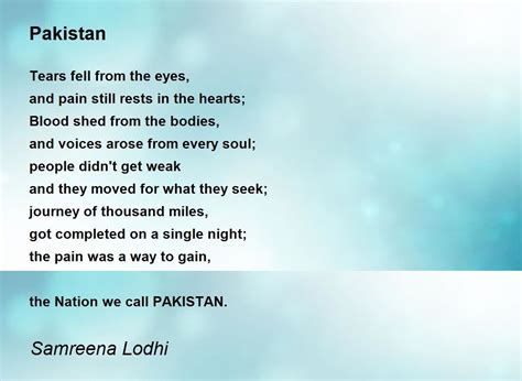 Pakistan Pakistan Poem By Samreena Lodhi
