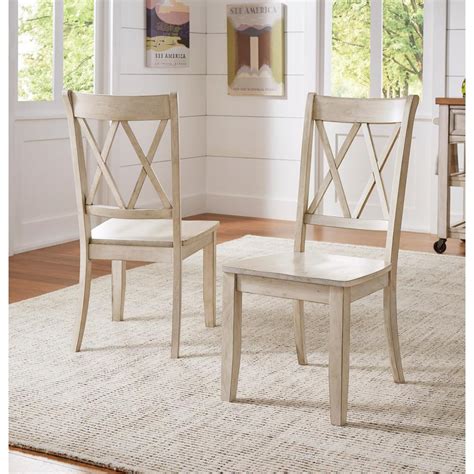 Homesullivan Sawyer Antique White Wood X Back Dining Chair Set Fo 2