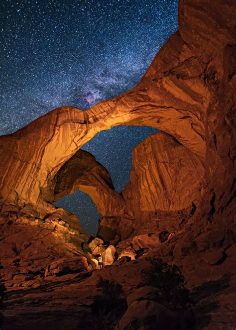 This Is A Nighttime View Of Double Arch In Arches National Park Utah