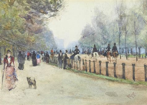 Robert Charles Goff 1837 1922 Figures Promenading On Rotten Row
