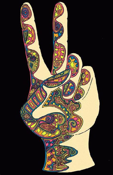 Peace Fingers Psychedelic Art Poster Reprint Headshop Ebay