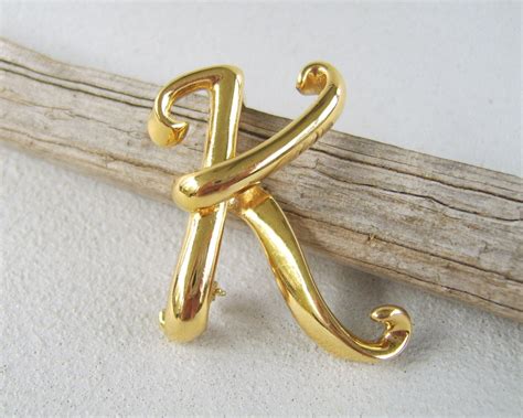 Vintage Gold Letter K Monogram Brooch Initial Pin