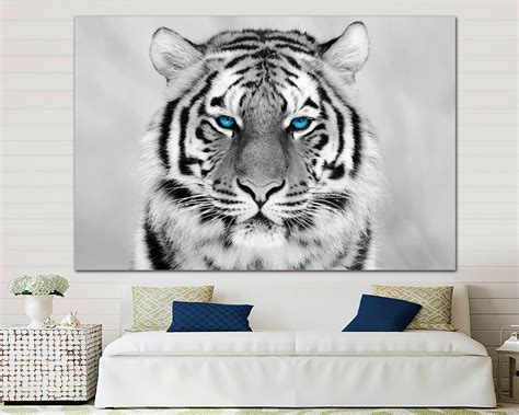 Black And White Tiger With Blue Eyes Print Wall Art Print On Etsy