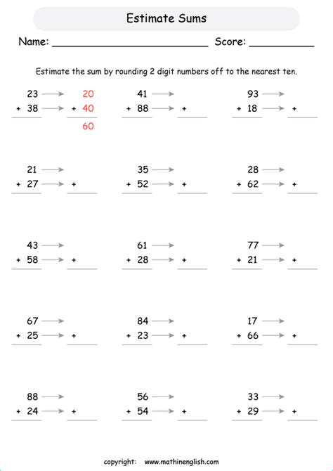 Estimate The Sum Of 2 2 Digit Numbers Up To 100 Grade 4 Estimation And