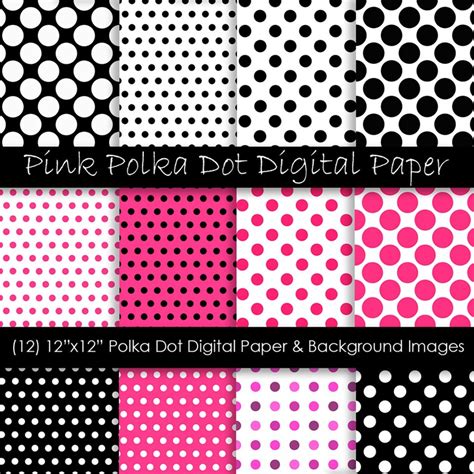 Pink And Black Polka Dot Digital Paper Pink Polka Dot Etsy