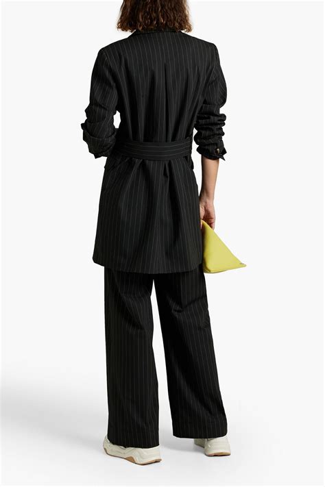 ganni double breasted pinstriped twill coat the outnet