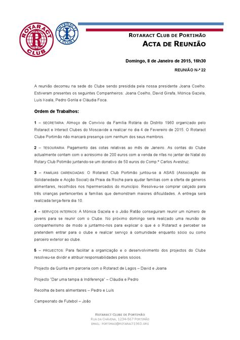 Modelo Acta De Reunião By Secretaria Rotaract Issuu