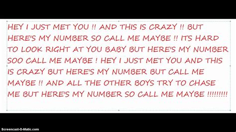 Short Version Of Call Me Maybe Lyrics Youtube