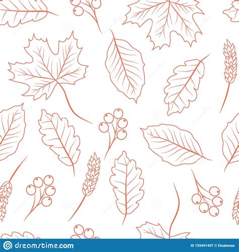 Hand Drawn Autumn Leaf Seamless Pattern Stock Illustration