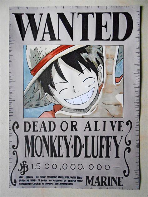 Monkey D Luffy Wanted Poster One Piece Painting By Celeste Skyhawer Artmajeur