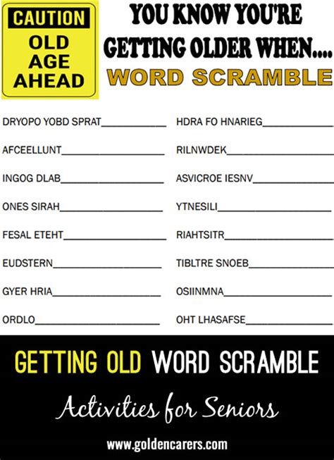 Senior Citizen Word Games For Seniors Printable