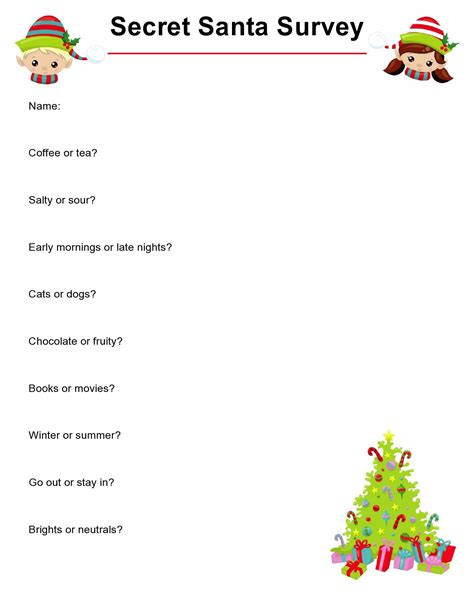 Printable Secret Santa Questions