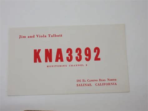 Vintage Amateur Ham Radio Qsl Postcard Card Kna3392 Salinas Ca Talbott 945 Picclick