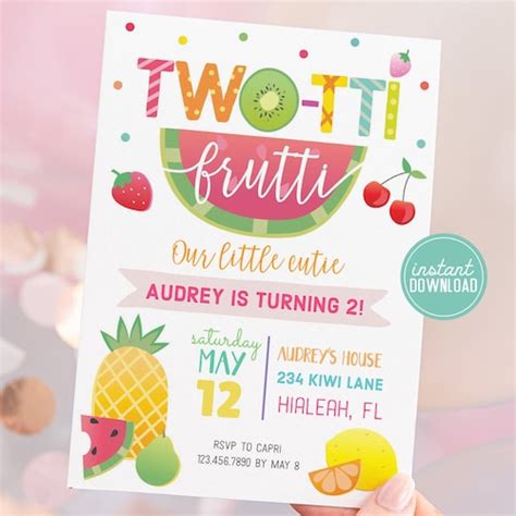 Twotti Frutti Birthday Party Invitation Girls Fruity Etsy