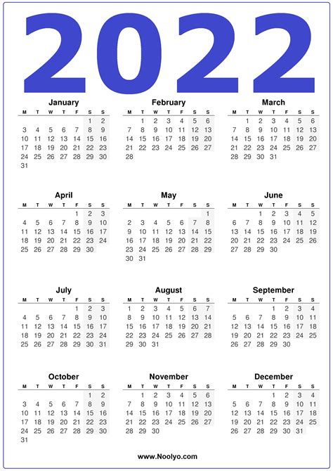 2022 Uk Calendar Printable One Page