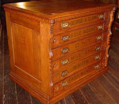 Many stains and glazes on oak, maple, birch, bamboo, etc. Oak Clarks 6 drawer spool thread cabinet--brass pulls in shape of thread-14458 | Antique sewing ...