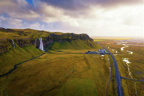 Aerial View Of Seljalandsfoss Waterfall In Iceland At Sunset Photograph