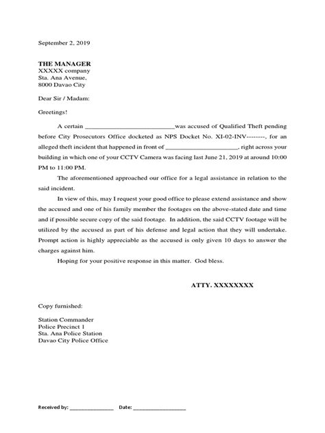 Letter Request Cctv Company Pdf