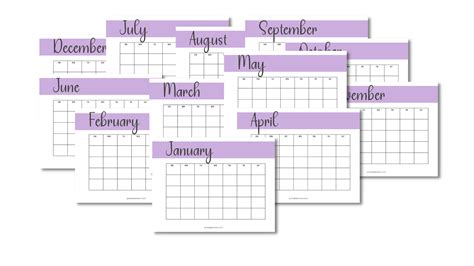 Undated Blank Calendars Purple Printables Mom