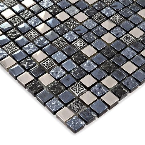 Black Glass Tile Silver Glass Mosaic Tiles Crystal Backsplash
