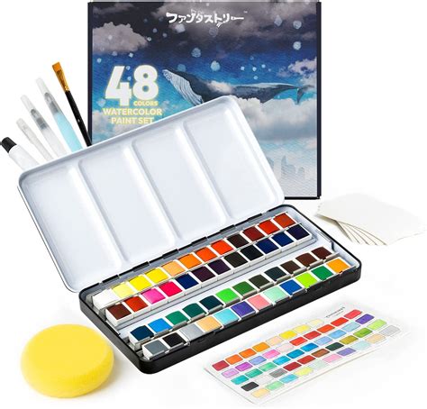 Fantastory Watercolor Paint Set Premium 48 Colors Water Color Paint Set Including Metallic