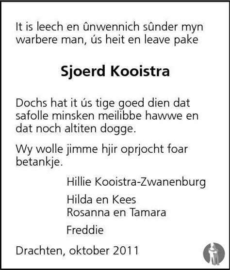 Sjoerd Kooistra 17 08 2011 Overlijdensbericht En Condoleances