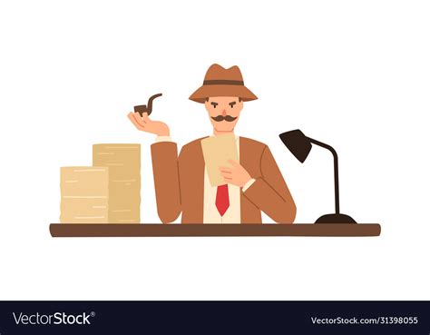 Detective Solving Crime Sitting At Desk With Stack