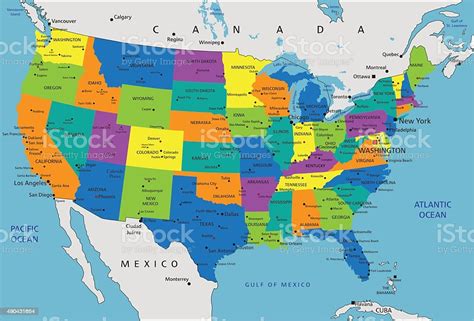 Ilustración De Colorido Estados Unidos Mapa Político Y Más Vectores