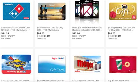 Check spelling or type a new query. Expired eBay: Save on Gift Cards from Hilton, Exxon, Speedway, Sunoco, Meijer, Domino's ...
