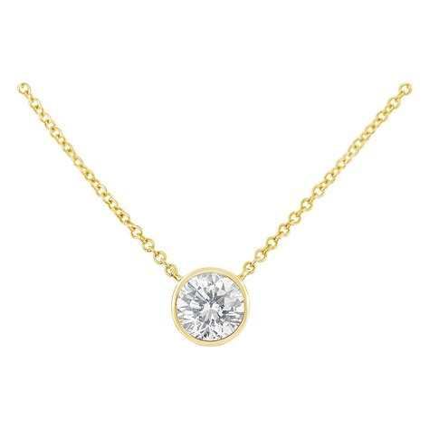 10k Yellow Gold 12 Cttw Bezel Set Diamond Solitaire Pendant Necklace