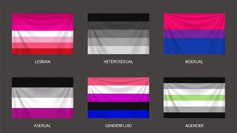Ilustración De Banderas Sexuales Y De Género Coloridas Realistas Aisladas En Gris Vector Premium