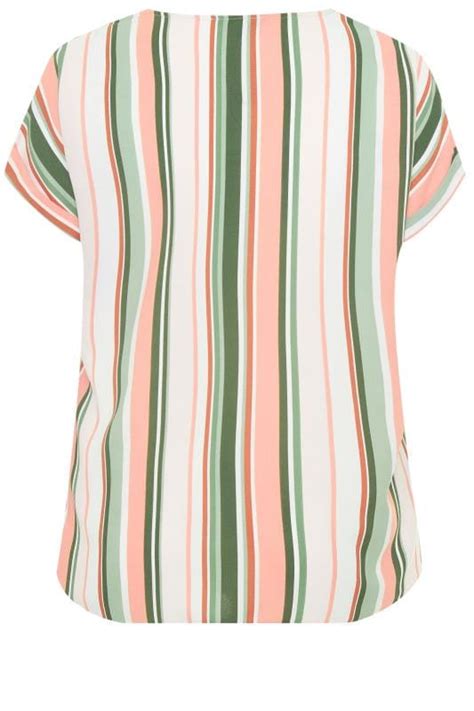 Green And Pink Stripe Tie Front Blouse Yours Clothing