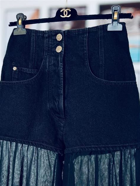 Chanel Washed Out Denim Charcoal Shorts Milny Parlon