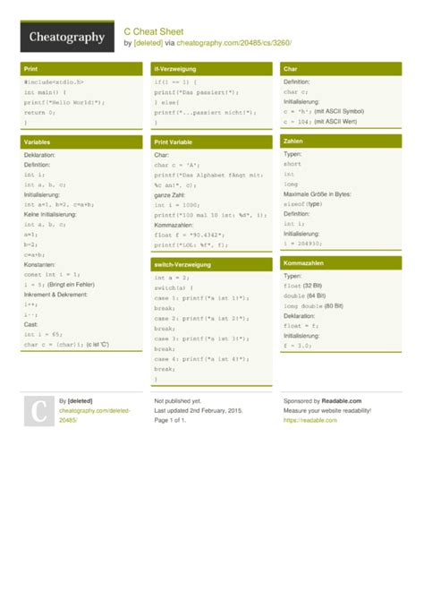 C Cheat Sheet By Deleted Download Free From Cheatography
