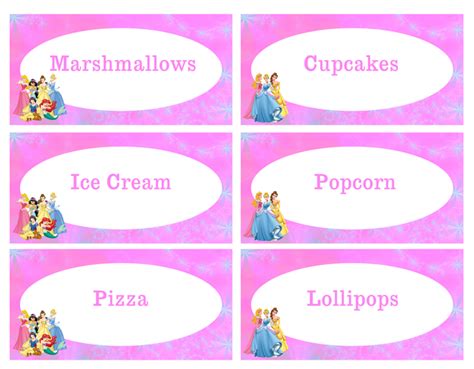 Free Disney Princesses Food Labels Disney Theme Party Birthday Party