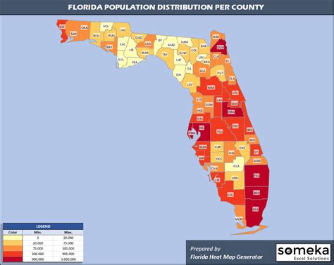 Florida County Map And Population List In Excel
