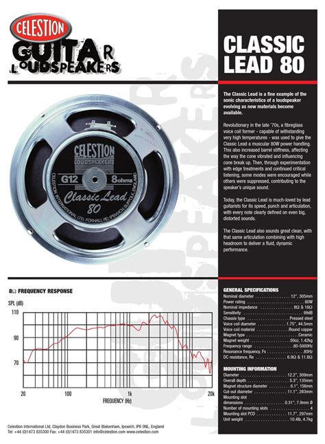 Celestion Classic Series Classic Lead 80 Speaker Specifications