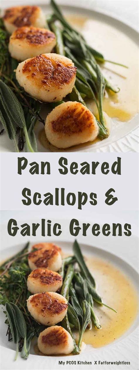 Remove scallops from pan and transfer to a plate. My PCOS Kitchen - Fatforweightloss - Pan Seared Scallops & Garlic Greens - This easy low carb ...