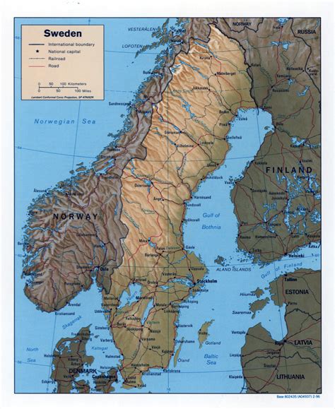 Large Detailed Political Map Of Sweden With Relief Roads Railroads