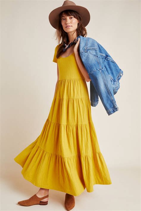 Gillian Tiered Maxi Dress Anthropologie Tiered Maxi Dress Yellow