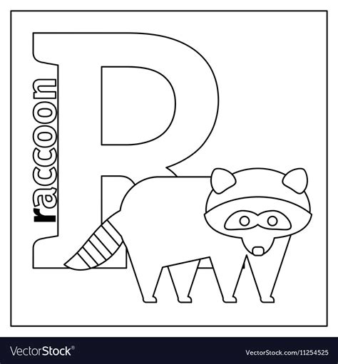 Raccoon Letter R Coloring Page Royalty Free Vector Image