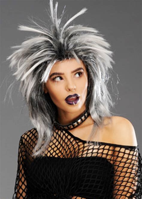 Womens 80s Punk Silver Tina Rockstar Wig