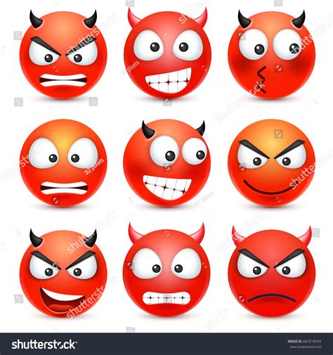 Smileyangrydevil Emoticon Set Face With Royalty Free Stock Vector