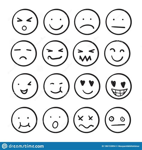 Hand Drawn Ink Emojis Faces Doodle Emoticons Sketch Ink Brush Icons