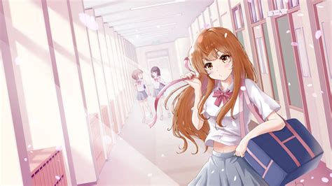 Download Wallpaper 1920x1080 Girl Schoolgirl School Petals Anime