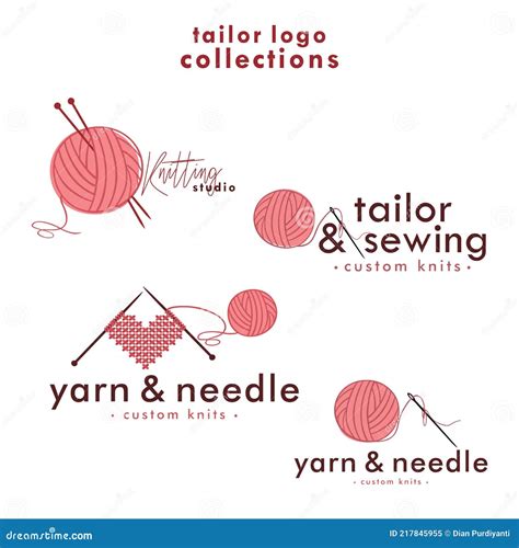 Knitting And Crochet Logo Set Needle And Yarn Logo Simple Knitting