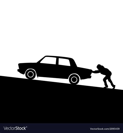 Silhouette Of Man Pushing A Car Royalty Free Vector Image