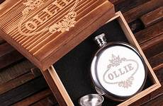flask oz personalized stainless round steel wood box
