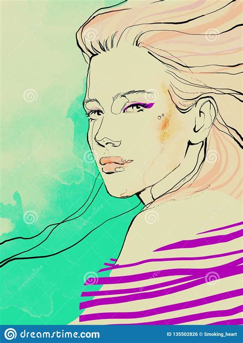 Young Beautiful Girl Draw Portrait Fashion Illustration Stock Illustration Illustration Of