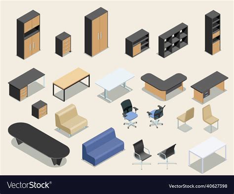 Office Furniture Isometric Collection Royalty Free Vector